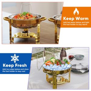 EffiQ-Rate 5QT Gold Round Chafing Dish (4-Pack)
