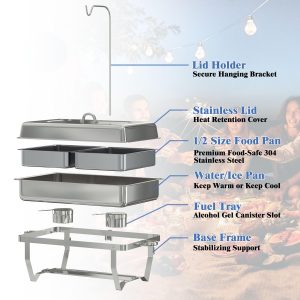 EffiQ-Rate Commercial Chafing Dishes for Buffet,11Qt Food Warmers for Parties Catering Sevice, 1/2 Half Size Food Pans Buffet Servers and Warmers with Lid for Wedding, Events, Hotels Restaurant