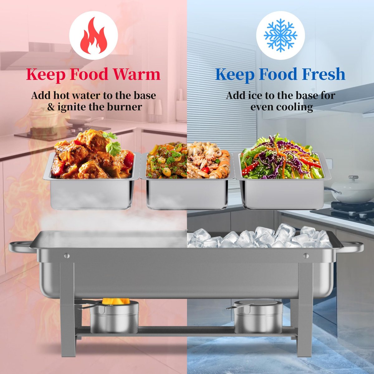EffiQ-Rate Chafing Dishes Buffet Set for Food Warming and Serving,11QT Stainless Steel Party Trays Warmers for Catering,Weddings,Events with Display and Rolled Edge Design,1 Pack, 3 Compartment - Image 31