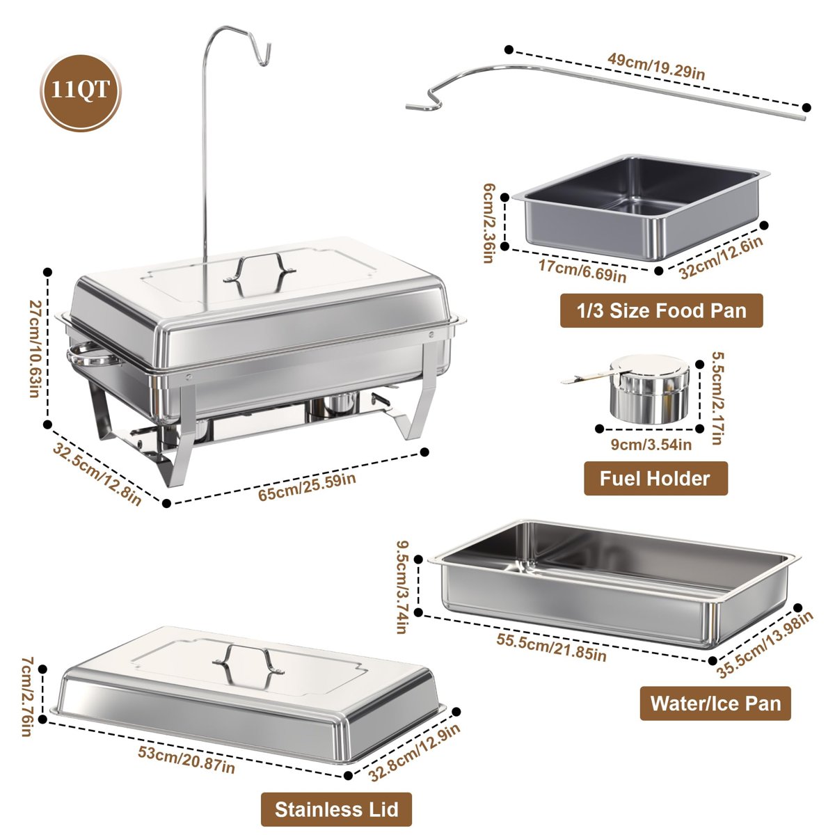EffiQ-Rate Chafing Dishes Buffet Set for Food Warming and Serving,11QT Stainless Steel Party Trays Warmers for Catering,Weddings,Events with Display and Rolled Edge Design,1 Pack, 3 Compartment - Image 5