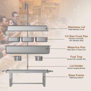 EffiQ-Rate Chafing Dishes Buffet Set for Food Warming and Serving,11QT Stainless Steel Party Trays Warmers for Catering,Weddings,Events with Display and Rolled Edge Design,1 Pack, 3 Compartment