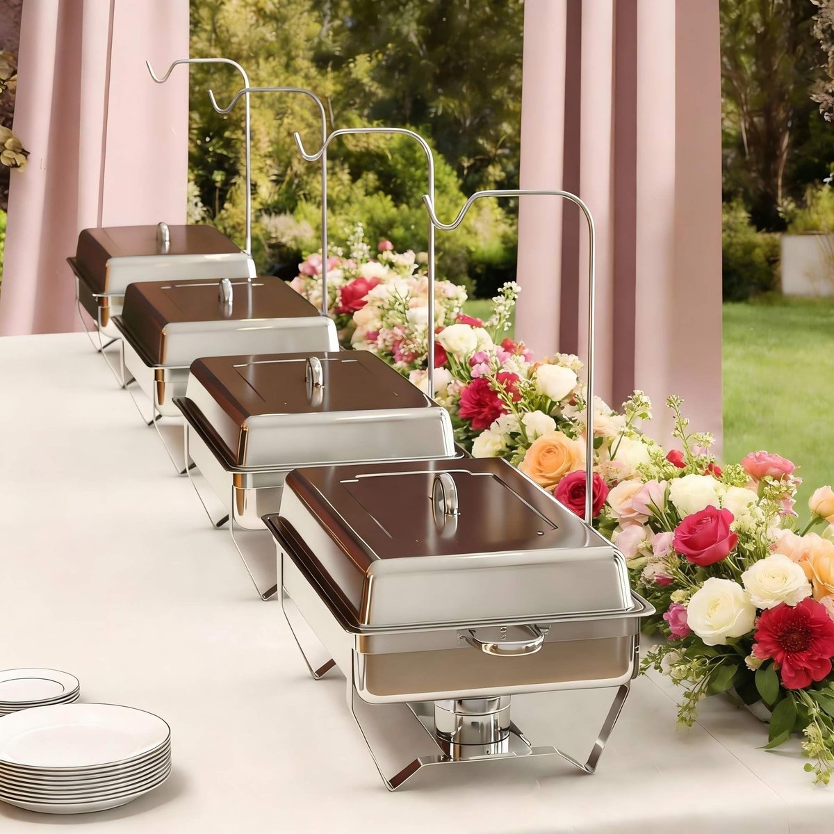 EffiQ-Rate Chafing Dishes Buffet Set for Food Warming and Serving,11QT Stainless Steel Party Trays Warmers for Catering,Weddings,Events with Display and Rolled Edge Design,1 Pack, 3 Compartment - Image 48