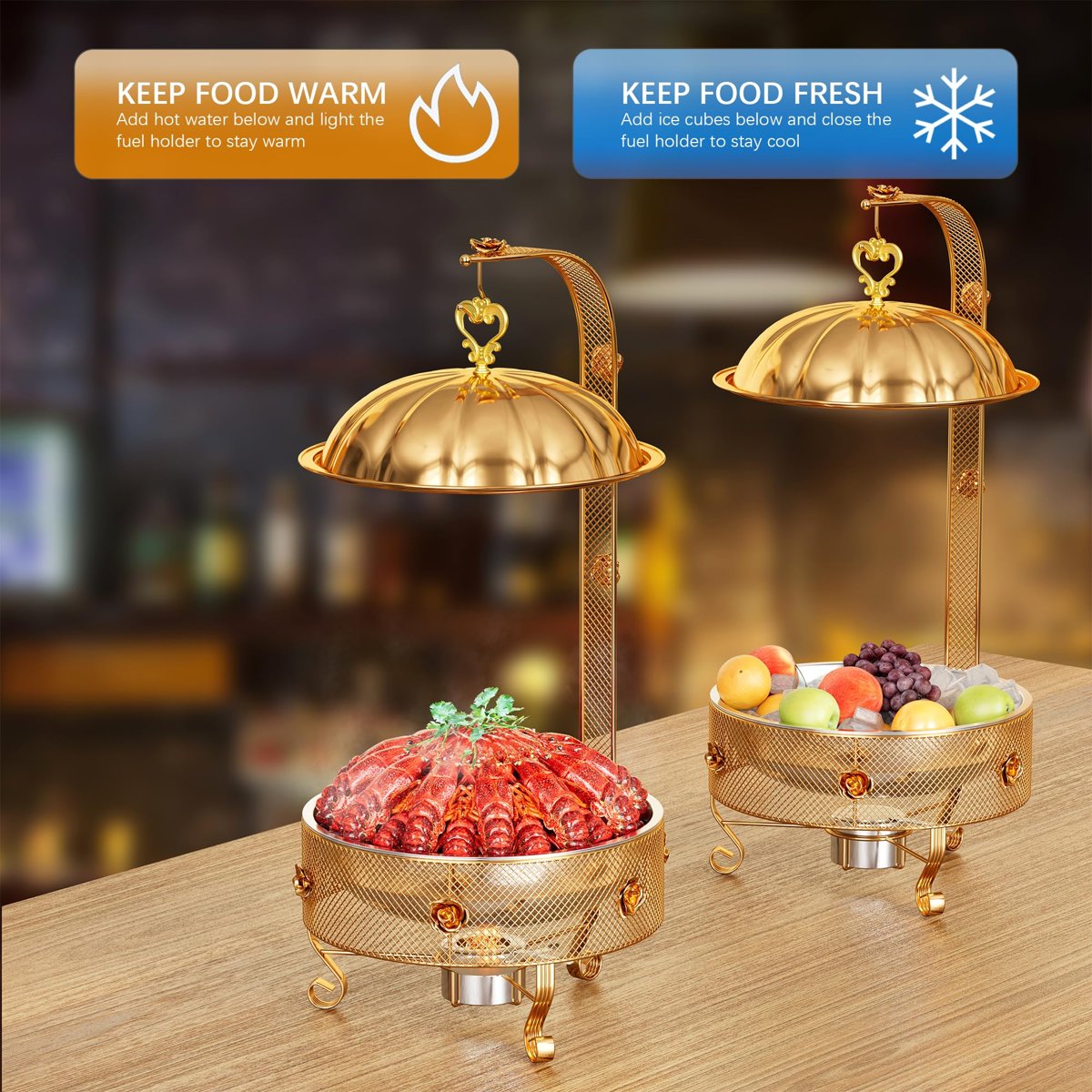 EffiQ-Rate Food Warmers Sets,1 Pack 8QT Round Chafing Dishes for Buffet Stainless Steel Chafing Dish Buffet Set Catering Events Parties Dinners with Complete Set,Gold Rose Design - Image 31