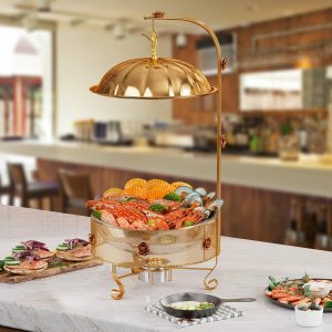 EffiQ-Rate Food Warmers Sets,1 Pack 8QT Round Chafing Dishes for Buffet Stainless Steel Chafing Dish Buffet Set Catering Events Parties Dinners with Complete Set,Gold Rose Design