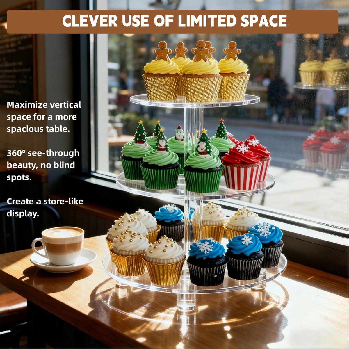 EffiQ-Rate 3 Tier Cupcake Stand, Decorative Bakery Tower for Wedding, Party, Baby Shower, Event - Image 2