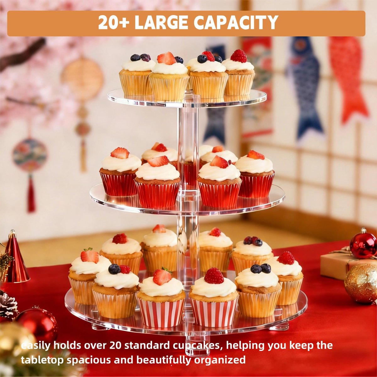 EffiQ-Rate 3 Tier Cupcake Stand, Decorative Bakery Tower for Wedding, Party, Baby Shower, Event - Image 3