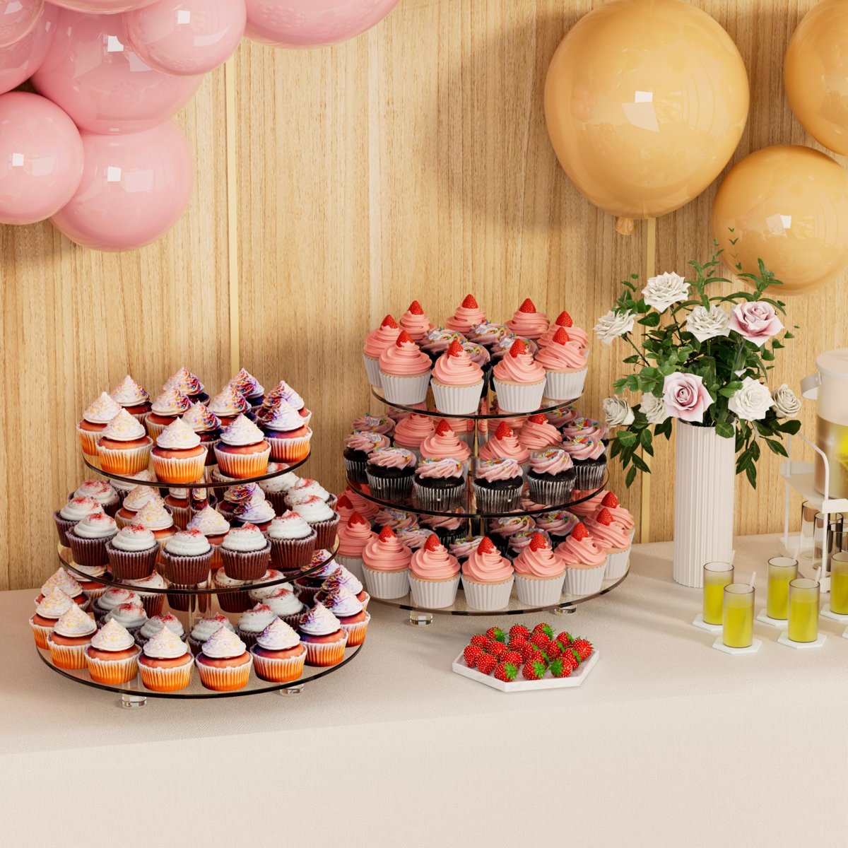 EffiQ-Rate 3 Tier Cupcake Tower with 10" 12" 14" , Acrylic Dessert Display Stand for Weddings, Parties, Baby Showers - Image 5
