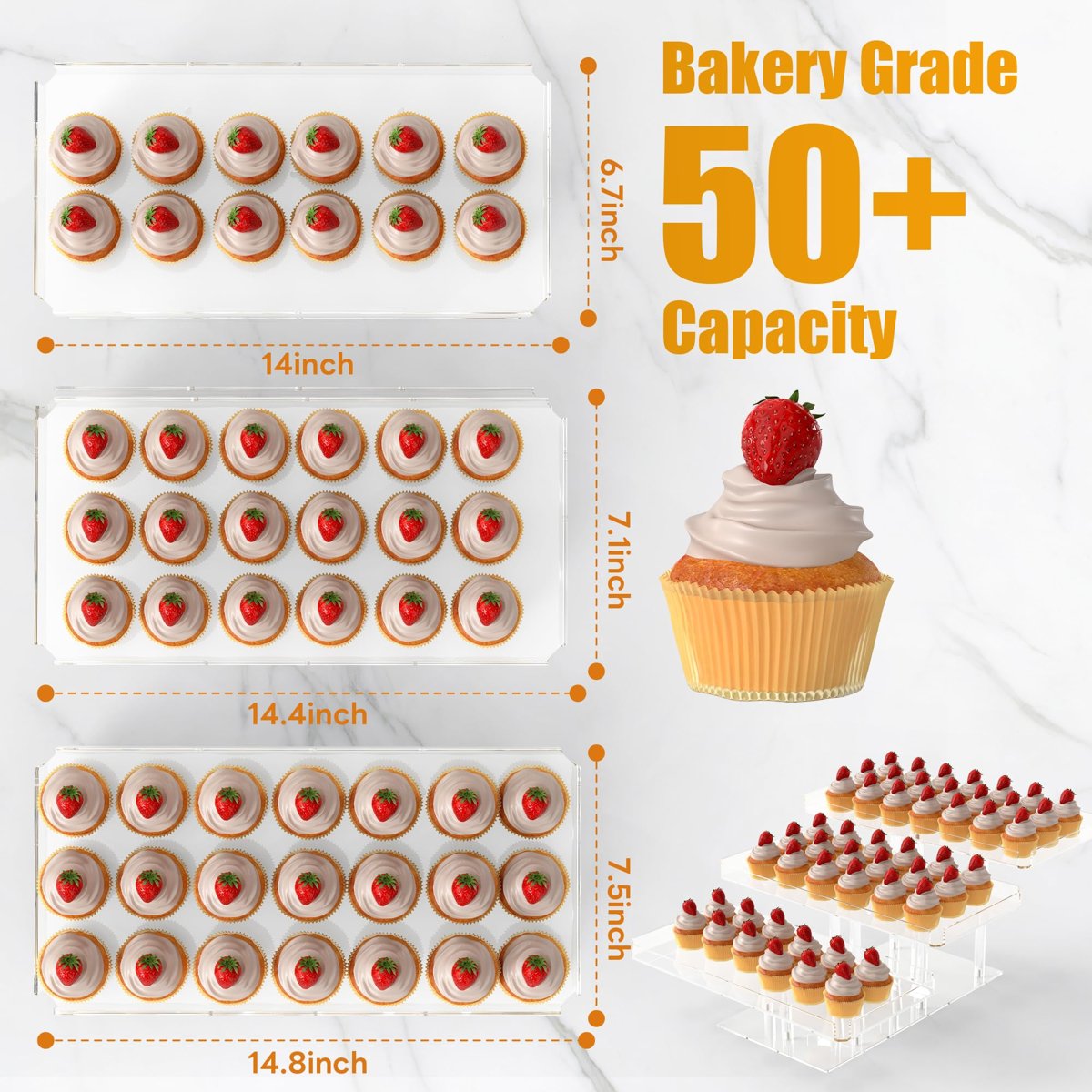 EffiQ-Rate 3 Tier Cupcake Stand, Transparent Rectangular Acrylic Dessert Table Display Stand - Image 7