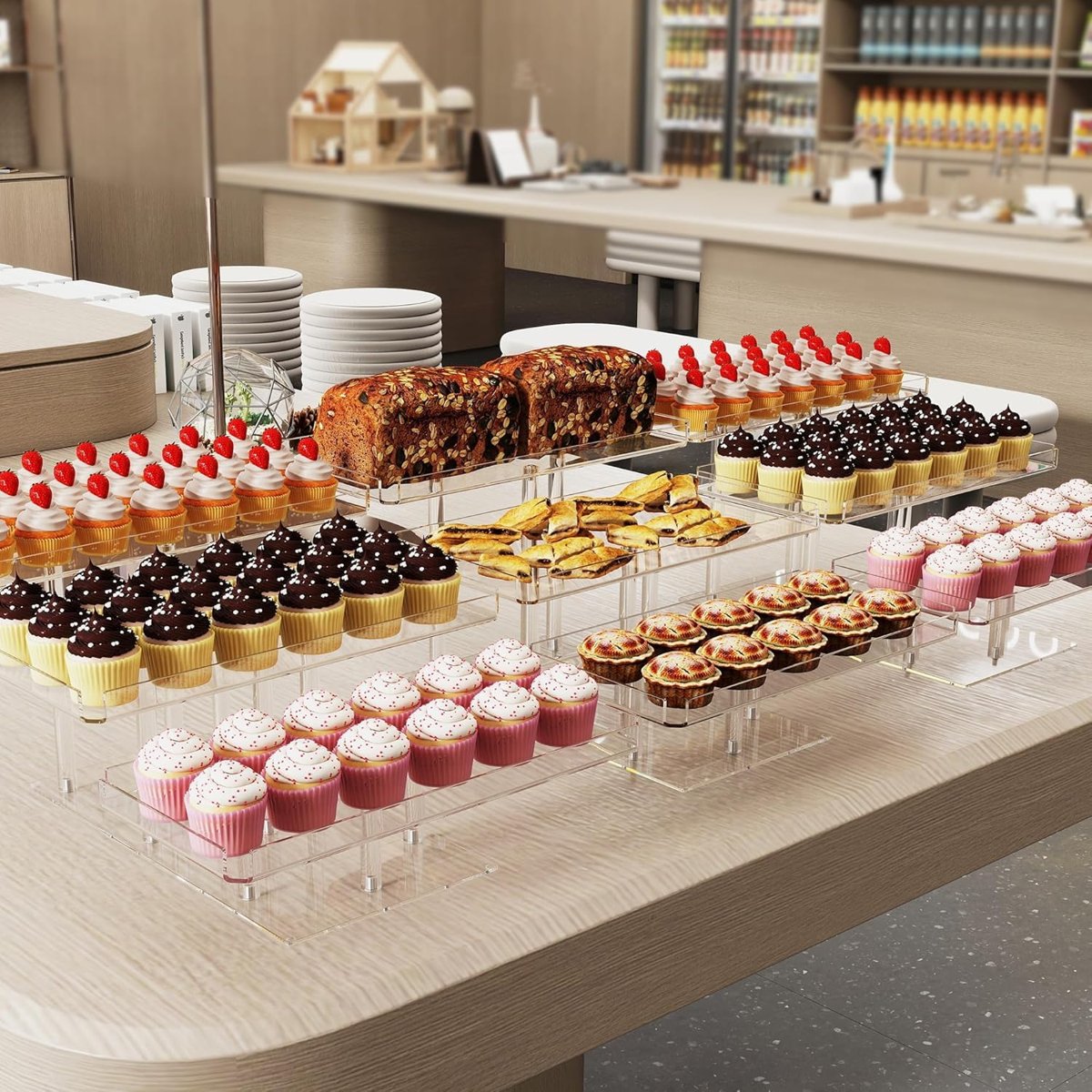 EffiQ-Rate 3 Tier Cupcake Stand, Transparent Rectangular Acrylic Dessert Table Display Stand - Image 6