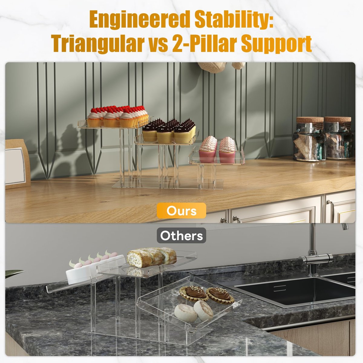 EffiQ-Rate 3 Tier Cupcake Stand, Transparent Rectangular Acrylic Dessert Table Display Stand - Image 5