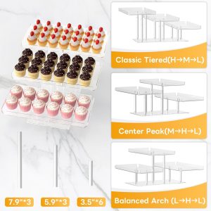 EffiQ-Rate 3 Tier Cupcake Stand, Transparent Rectangular Acrylic Dessert Table Display Stand