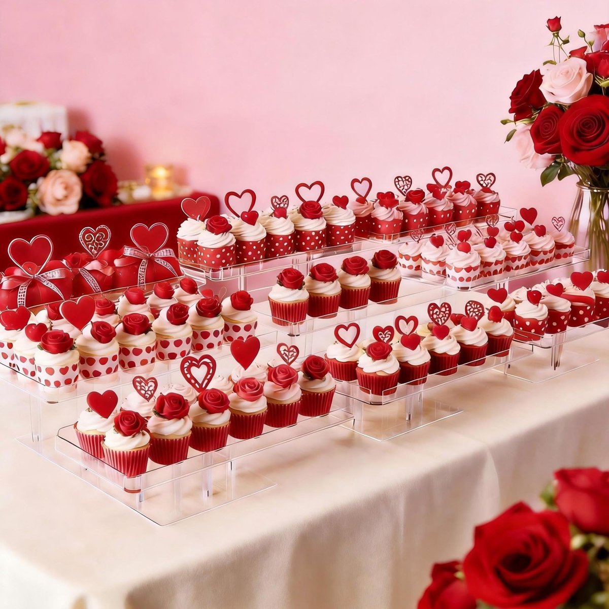 EffiQ-Rate 3 Tier Cupcake Stand, Transparent Rectangular Acrylic Dessert Table Display Stand - Image 2