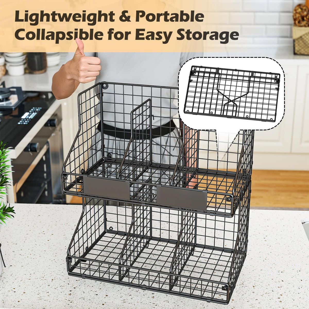 EffiQ-Rate 2 Pack Pantry Organizers and Storage Shelf, Stackable Can Organizer for Canned Food and Goods, Metal Wire Rack with 4 Adjustable Dividers Holds 60+ Cans for Under Cabinet Kitchen Countertop - Image 5