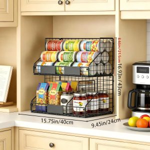 EffiQ-Rate 2 Pack Pantry Organizers and Storage Shelf, Stackable Can Organizer for Canned Food and Goods, Metal Wire Rack with 4 Adjustable Dividers Holds 60+ Cans for Under Cabinet Kitchen Countertop