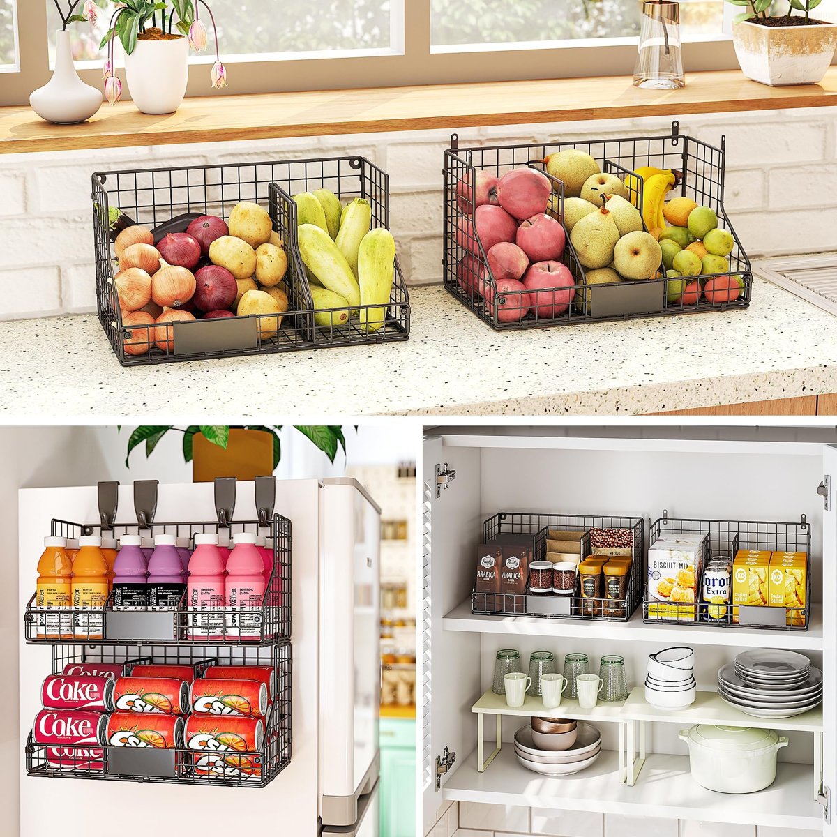 EffiQ-Rate 2 Pack Pantry Organizers and Storage Shelf, Stackable Can Organizer for Canned Food and Goods, Metal Wire Rack with 4 Adjustable Dividers Holds 60+ Cans for Under Cabinet Kitchen Countertop - Image 4