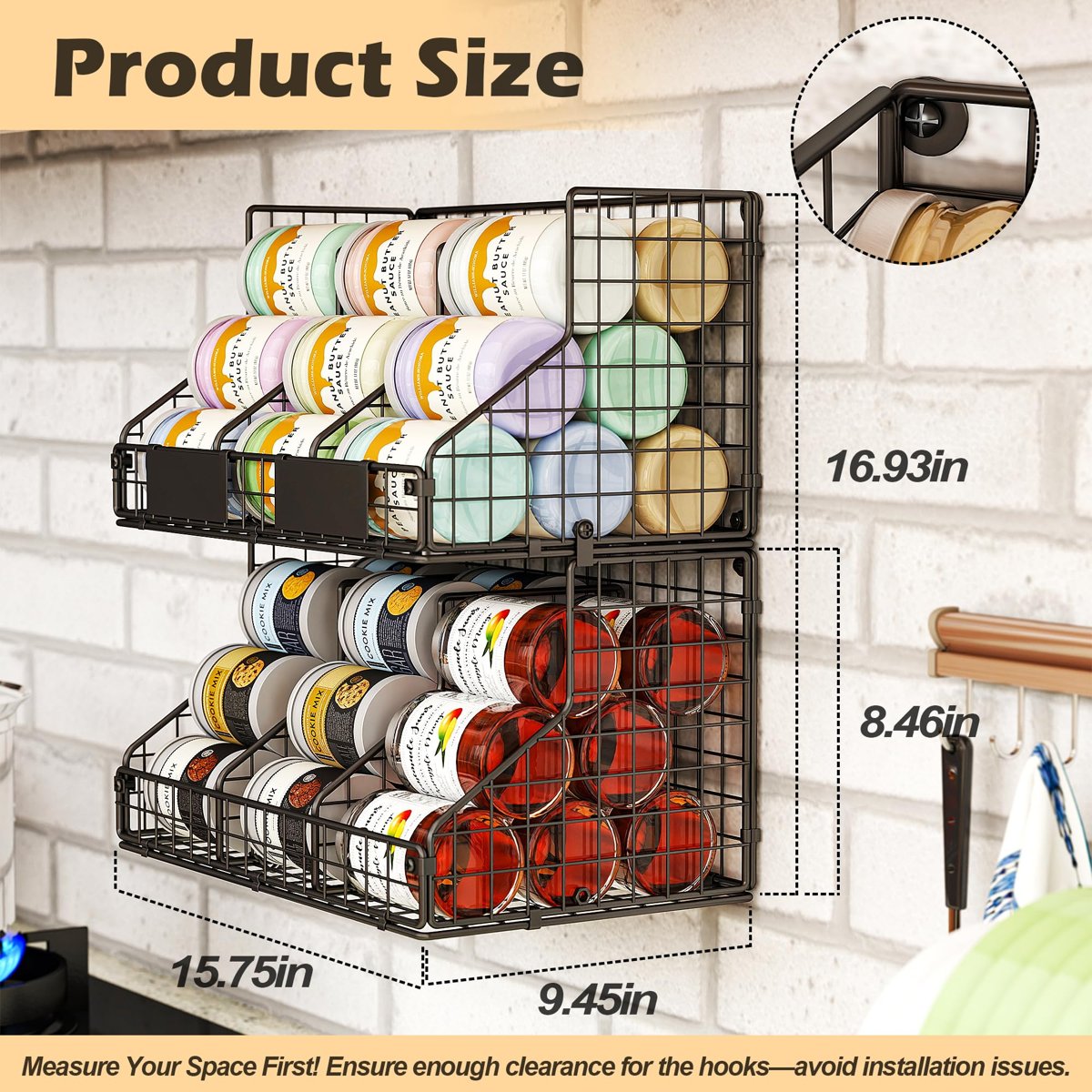EffiQ-Rate 2 Pack Pantry Organizers and Storage Shelf, Stackable Can Organizer for Canned Food and Goods, Metal Wire Rack with 4 Adjustable Dividers Holds 60+ Cans for Under Cabinet Kitchen Countertop