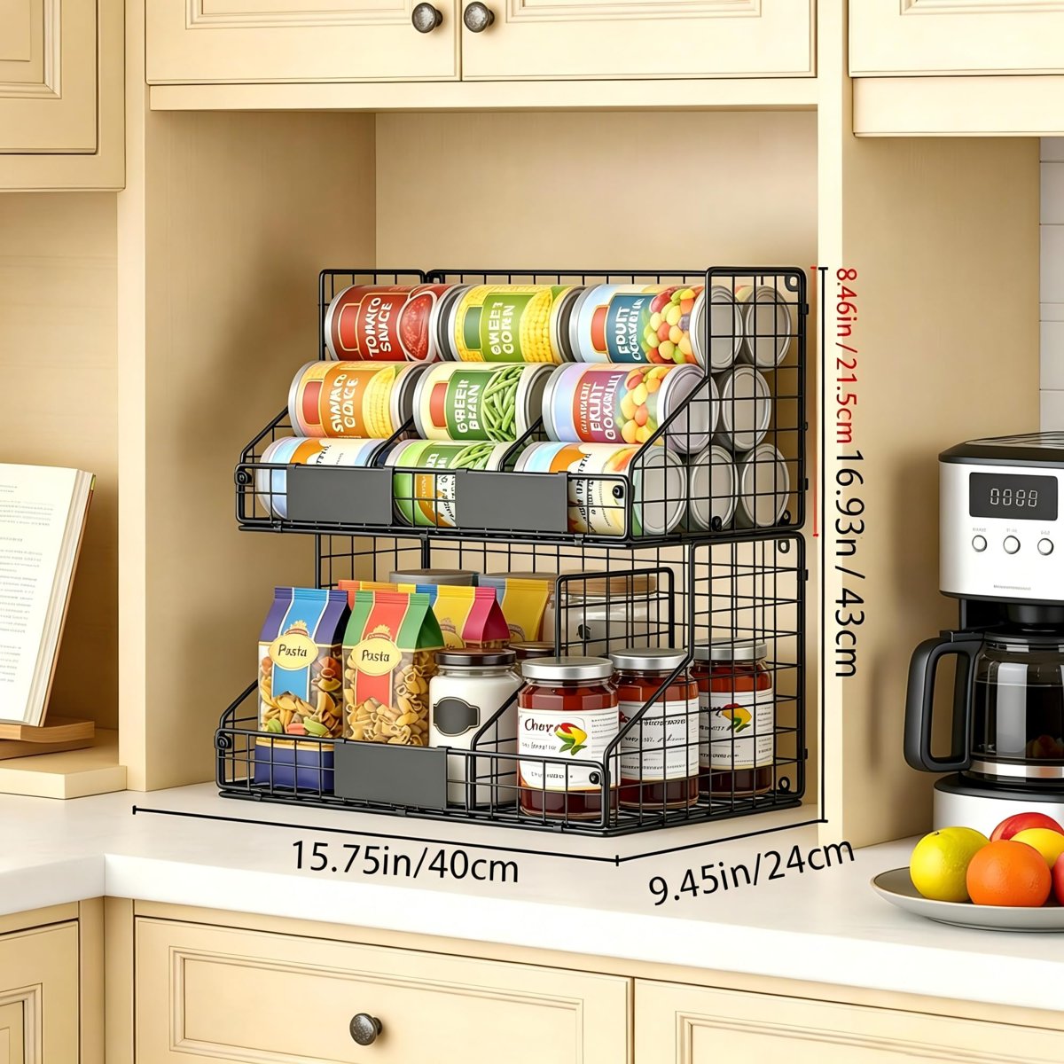 EffiQ-Rate 2 Pack Pantry Organizers and Storage Shelf, Stackable Can Organizer for Canned Food and Goods, Metal Wire Rack with 4 Adjustable Dividers Holds 60+ Cans for Under Cabinet Kitchen Countertop - Image 8