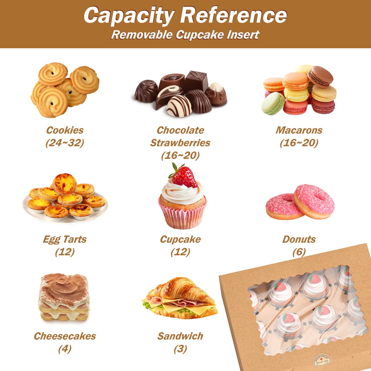 EffiQ-Rate 50 PCS Cupcake Boxes, 12-Count Cupcake Containers with Window, Brown Cupcake Carrier with Inserts and 50 Stickers, 12.8x9.84x3.54 Inch Pastry Boxes for Dessert, Party, Birthday, Holiday - Image 30