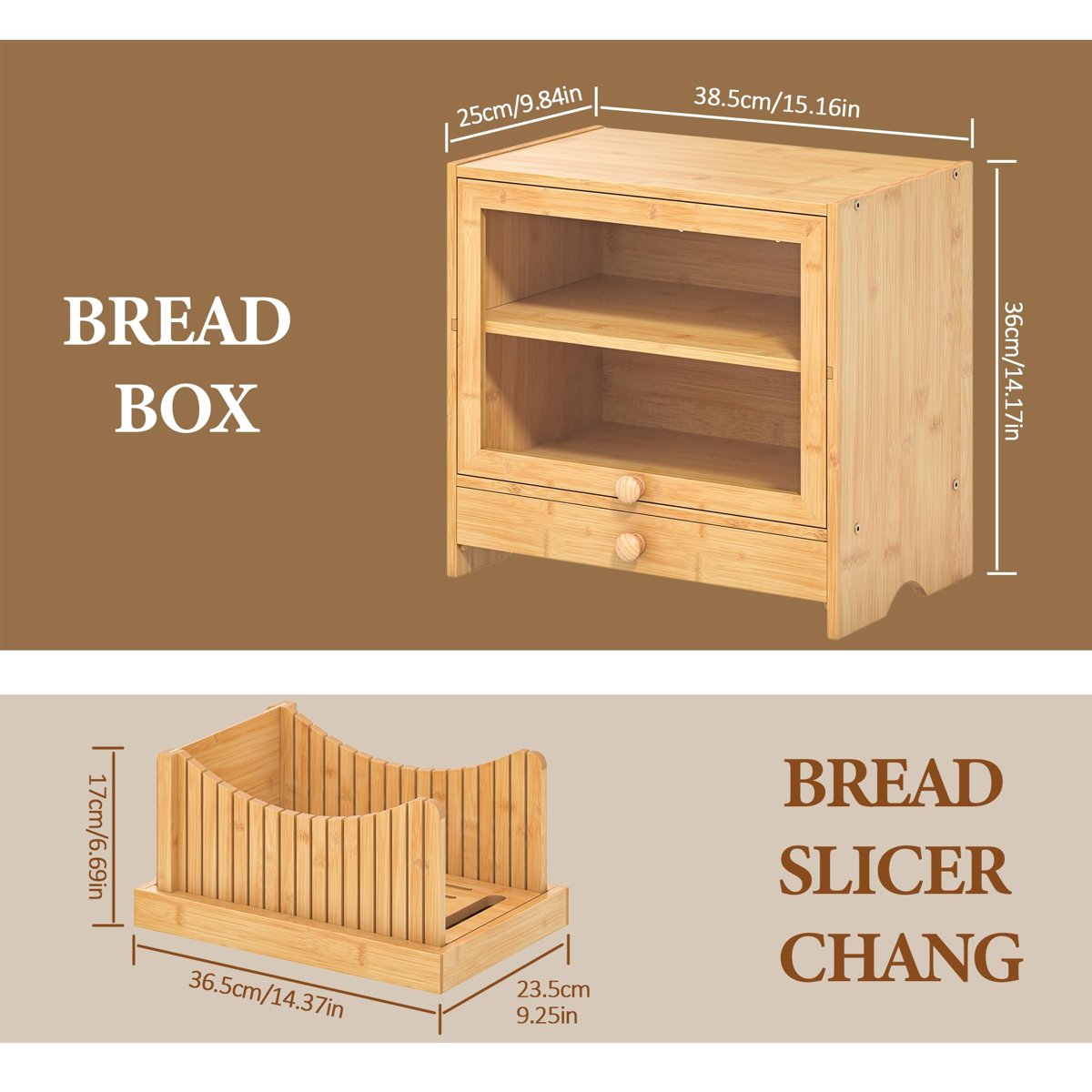 EffiQ-Rate Corner Bread Box for Kitchen Countertop, Large Bamboo Breadbox with Slicer for Homemade Bread, 2 Layer Bread Storage Container Bin Cabinet with Acrylic Window for Kitchen Counter Pantry Shelf - Image 5