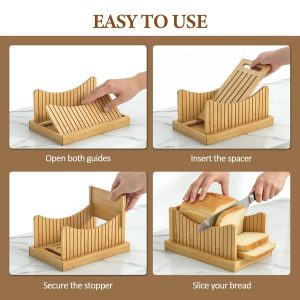 EffiQ-Rate Corner Bread Box for Kitchen Countertop, Large Bamboo Breadbox with Slicer for Homemade Bread, 2 Layer Bread Storage Container Bin Cabinet with Acrylic Window for Kitchen Counter Pantry Shelf
