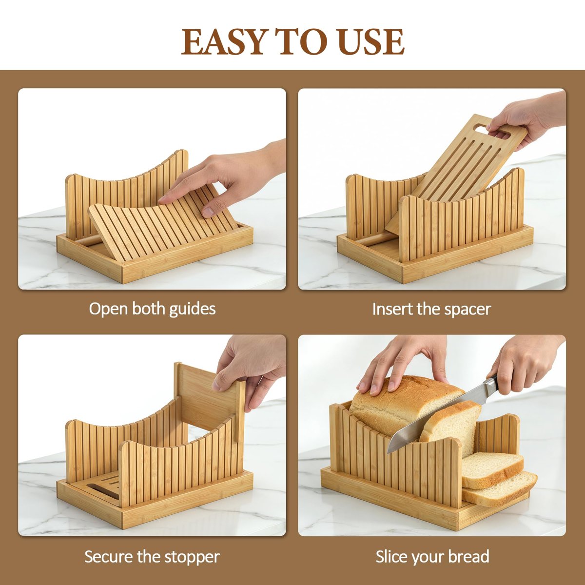 EffiQ-Rate Corner Bread Box for Kitchen Countertop, Large Bamboo Breadbox with Slicer for Homemade Bread, 2 Layer Bread Storage Container Bin Cabinet with Acrylic Window for Kitchen Counter Pantry Shelf