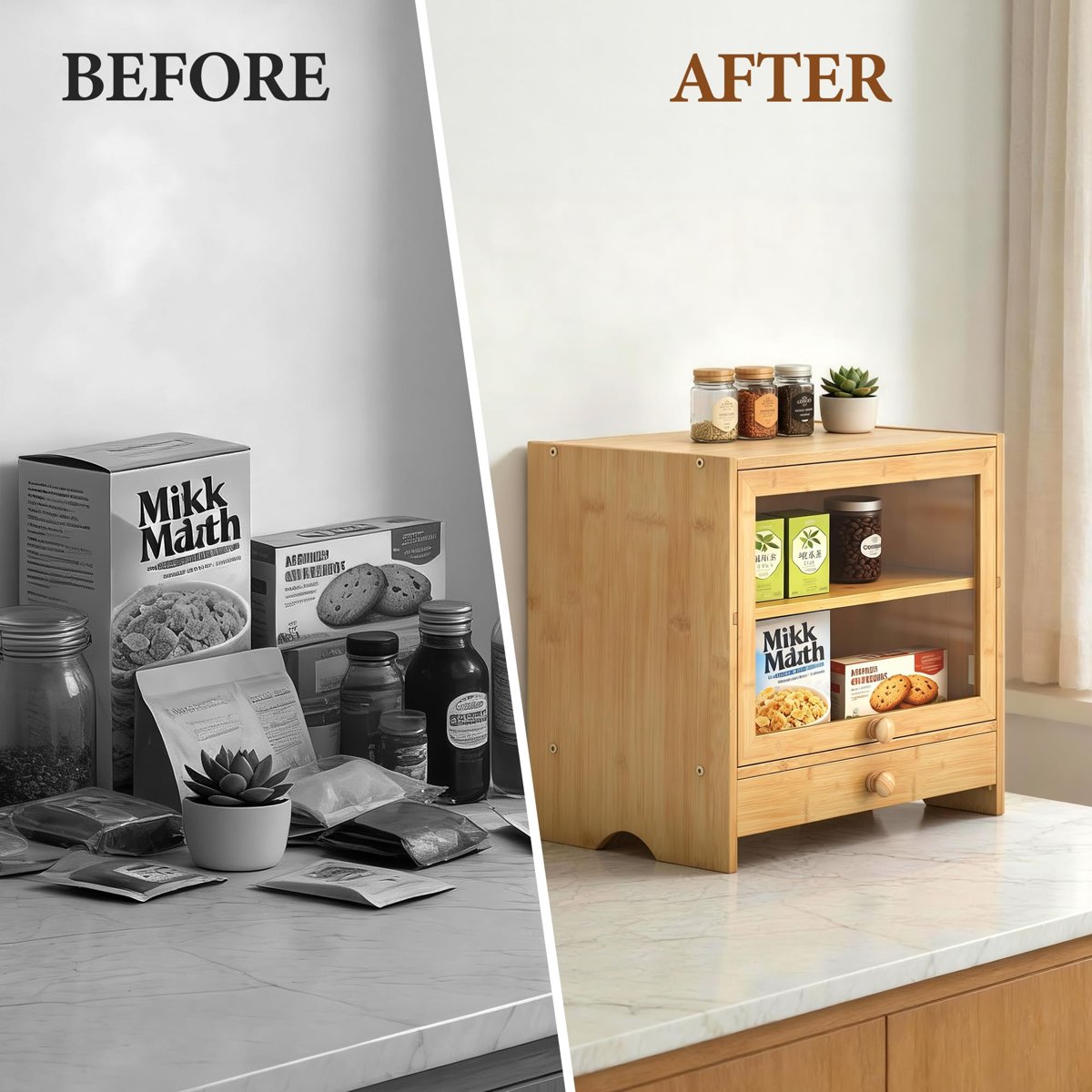 EffiQ-Rate Corner Bread Box for Kitchen Countertop, Large Bamboo Breadbox with Slicer for Homemade Bread, 2 Layer Bread Storage Container Bin Cabinet with Acrylic Window for Kitchen Counter Pantry Shelf - Image 25