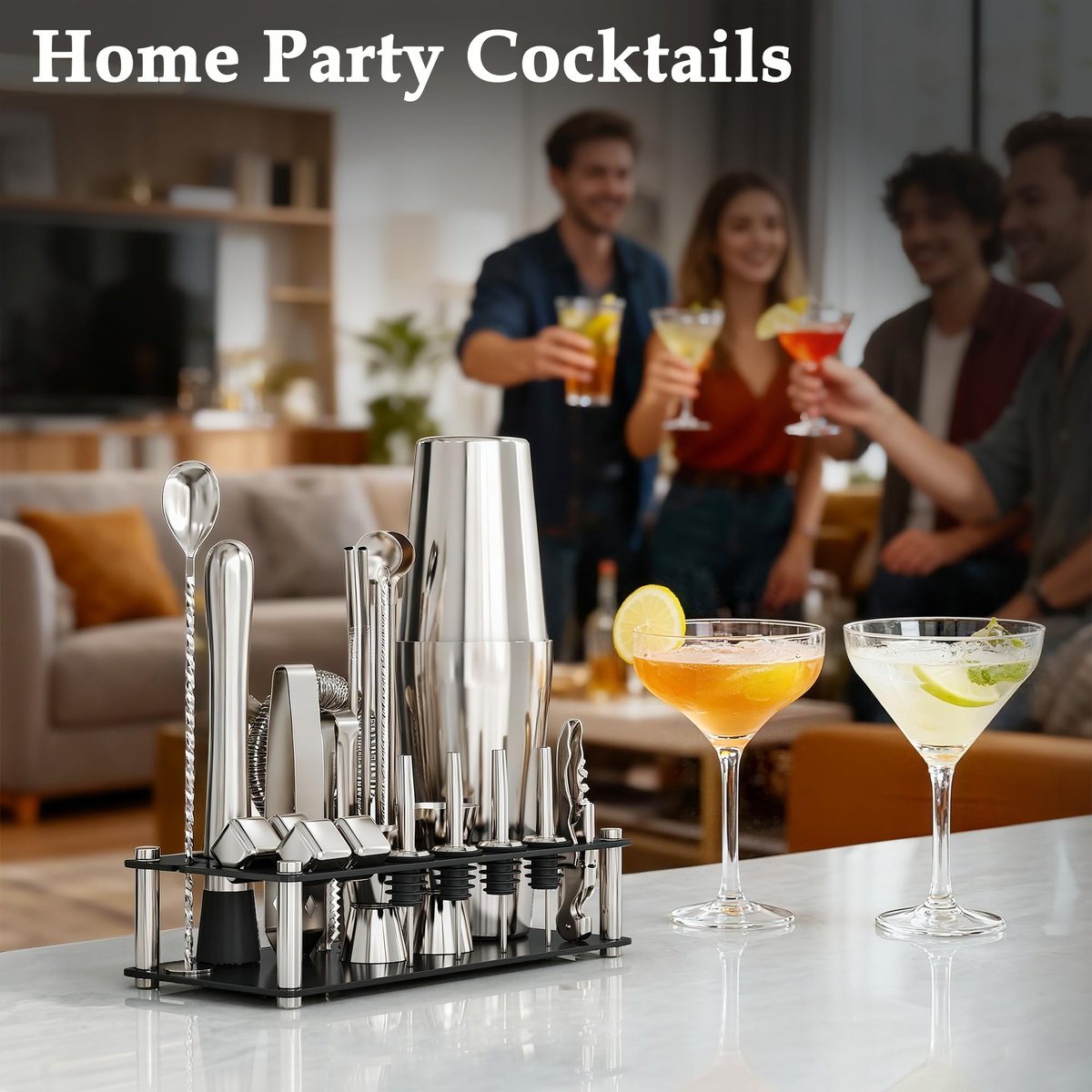 EffiQ-Rate 24 Piece Professional Boston Shaker for Cocktails, Stainless Steel Bar Kits for Bartender with Acrylic Stand, All Essential Bar Tools for Home, Party, Mixing Drinks, Silver - Image 8