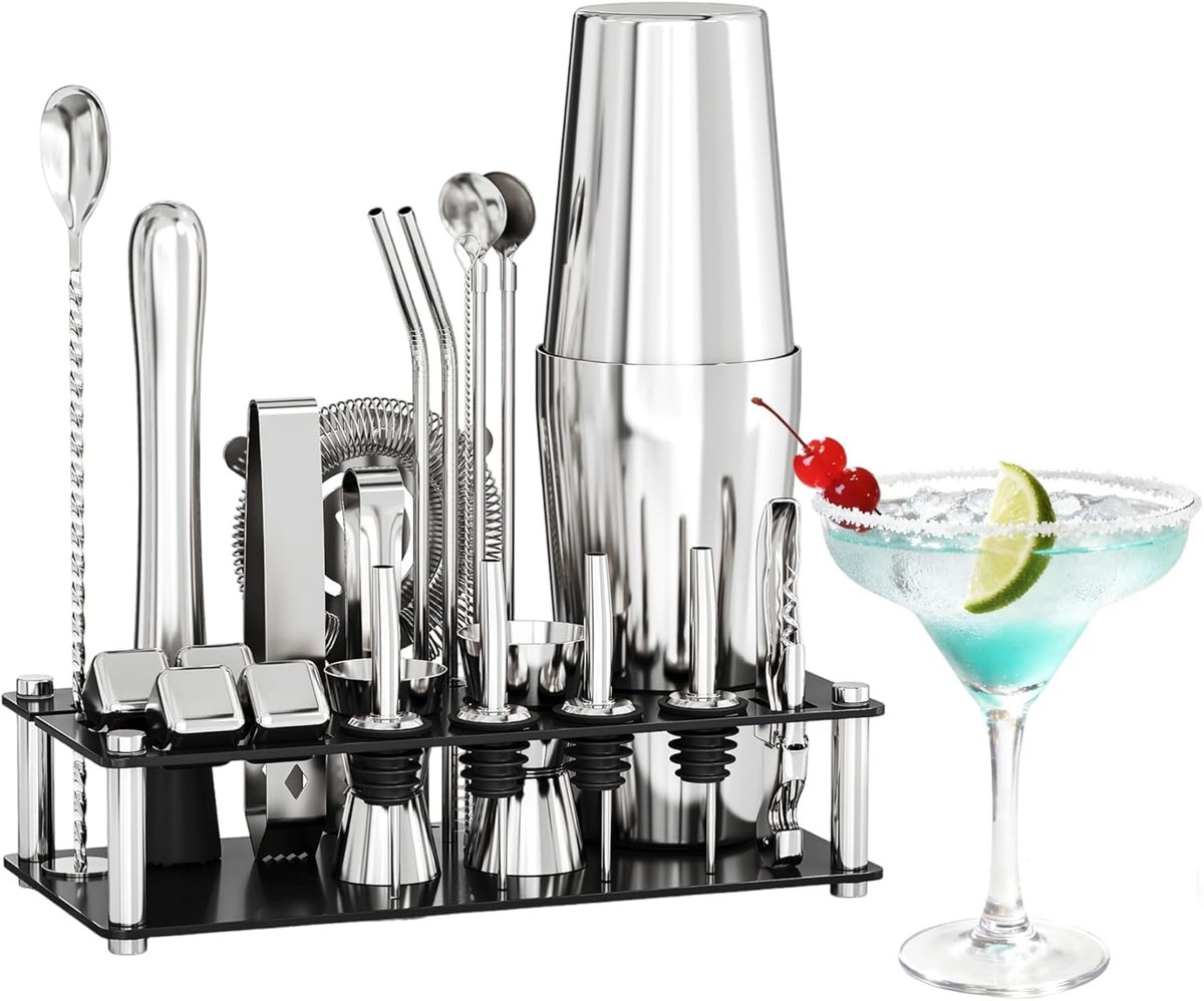 EffiQ-Rate 24 Piece Professional Boston Shaker for Cocktails, Stainless Steel Bar Kits for Bartender with Acrylic Stand, All Essential Bar Tools for Home, Party, Mixing Drinks, Silver - Image 18
