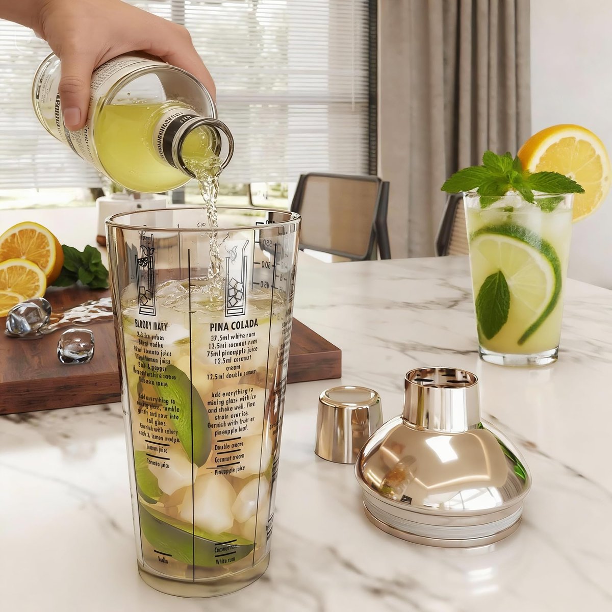 EffiQ-Rate Glass Cocktail Shaker, with Recipes and Measurements 20oz, Built-in Strainer and Leakproof Seal, Clear Bar Tool for Margaritas, Martinis - Image 24