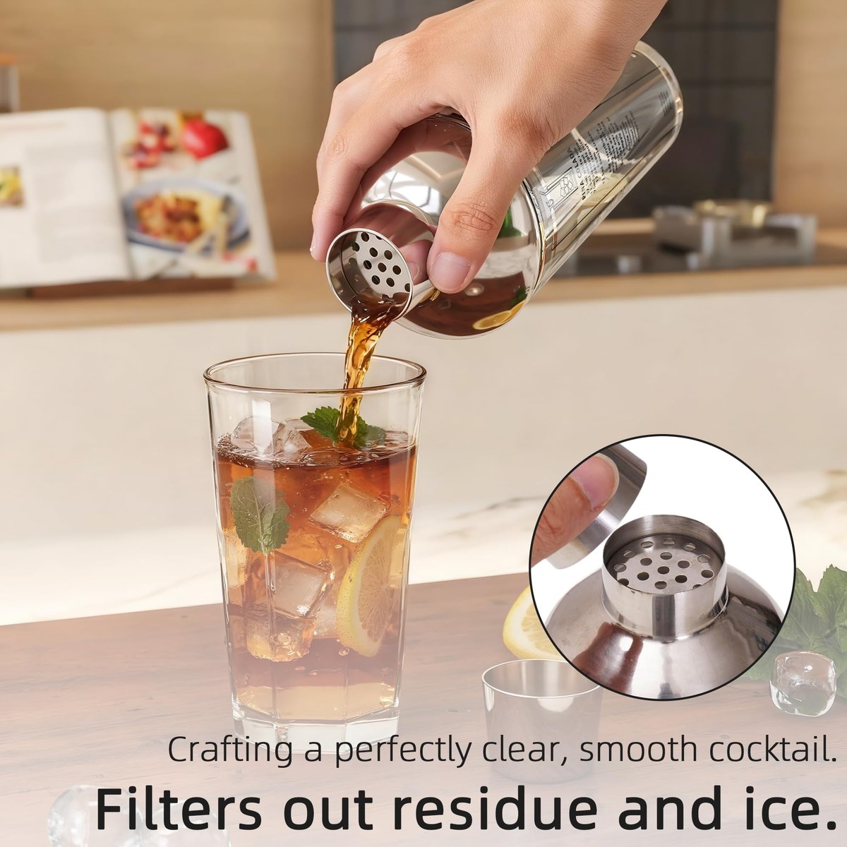 EffiQ-Rate Glass Cocktail Shaker, with Recipes and Measurements 20oz, Built-in Strainer and Leakproof Seal, Clear Bar Tool for Margaritas, Martinis - Image 15