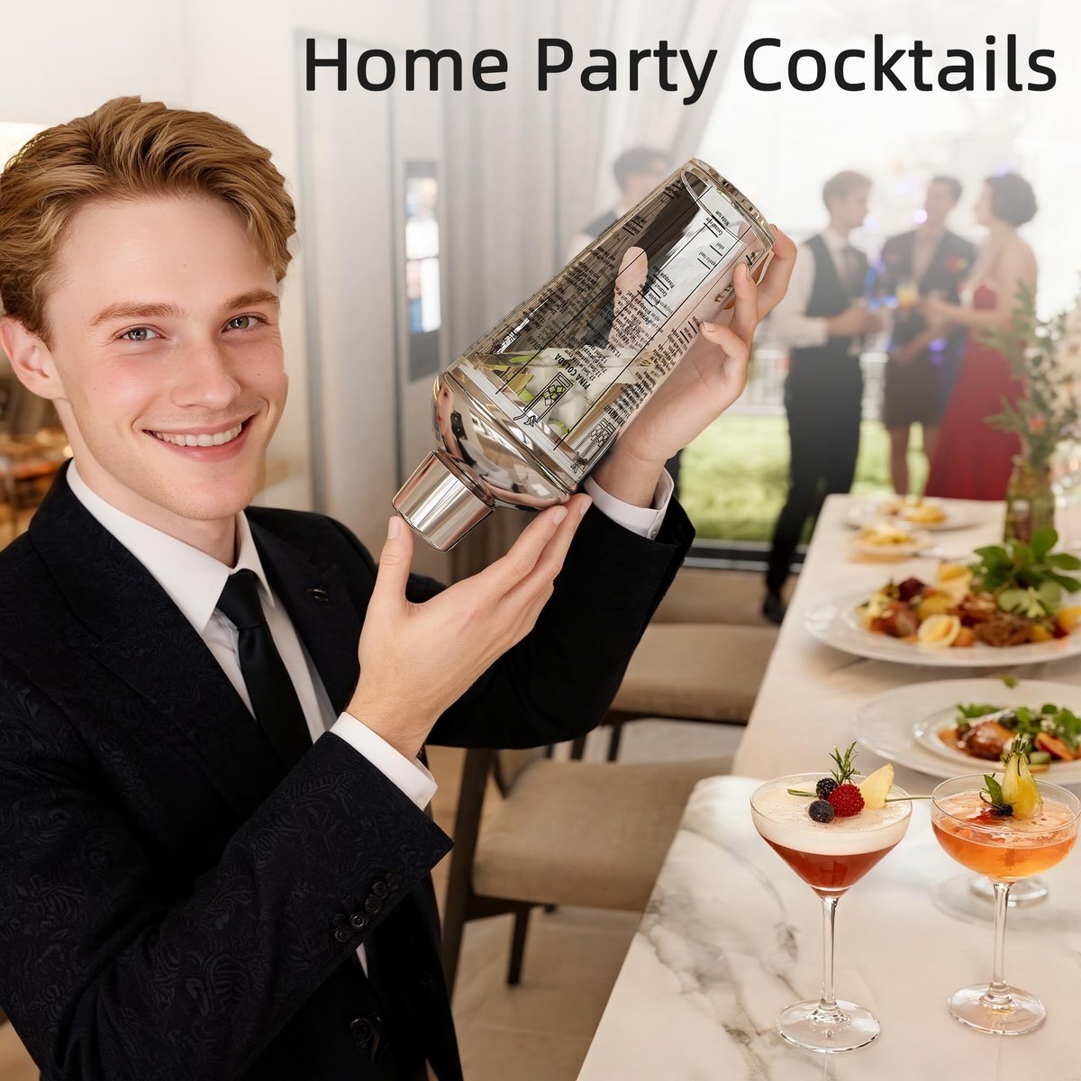 EffiQ-Rate Glass Cocktail Shaker, with Recipes and Measurements 20oz, Built-in Strainer and Leakproof Seal, Clear Bar Tool for Margaritas, Martinis - Image 3