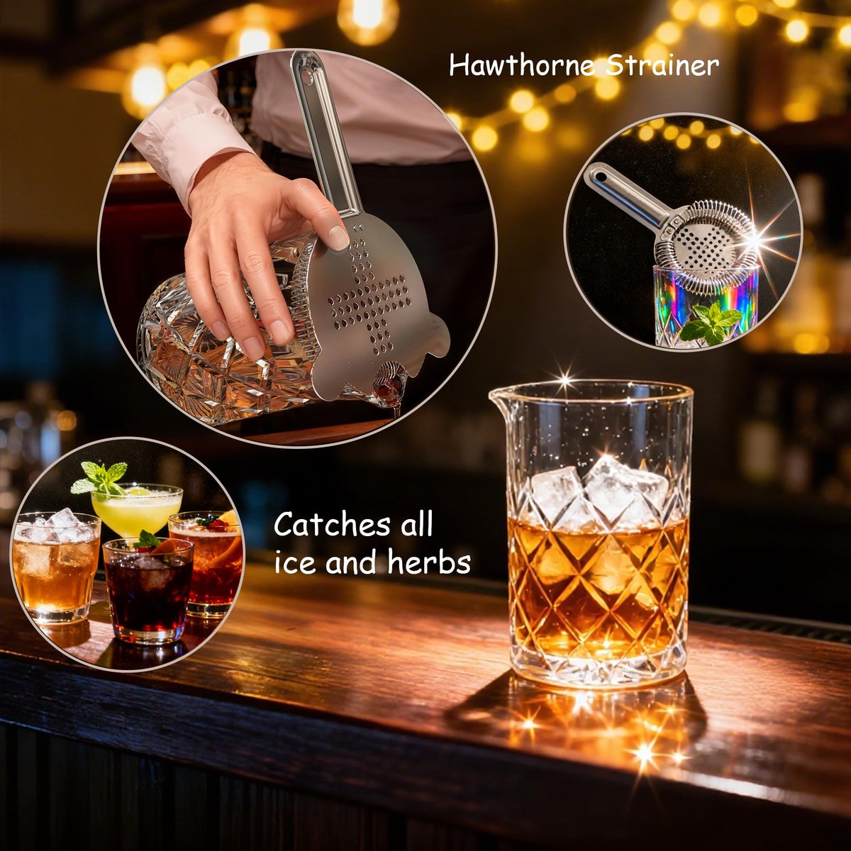 EffiQ-Rate Professional 24 Oz Cocktail Mixing Glass Set - Thick Bottom Crystal Clear Bar Tools with Strainer, Jigger (15/30ml), Spoon & Recipe Guide - Image 4