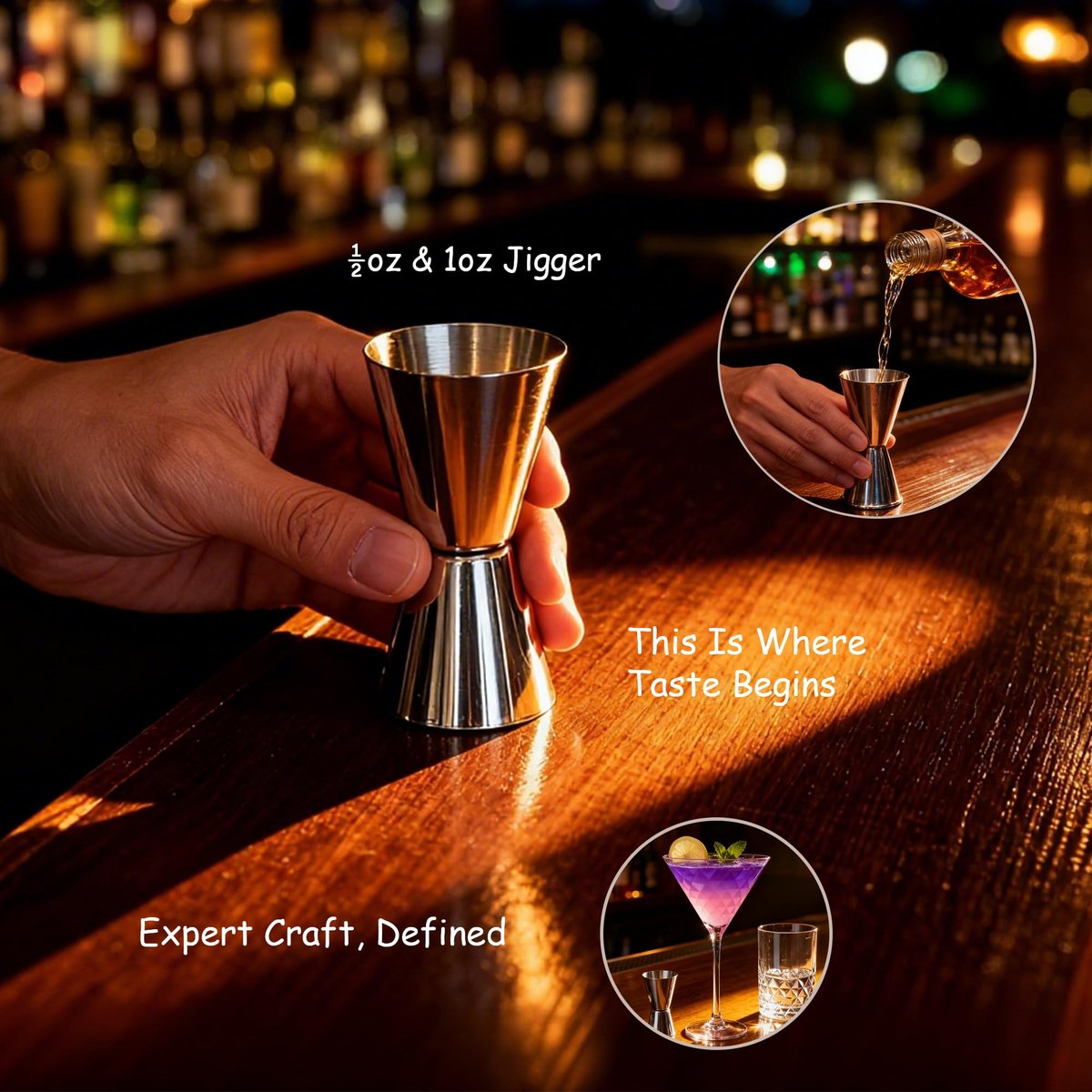 EffiQ-Rate Professional 24 Oz Cocktail Mixing Glass Set - Thick Bottom Crystal Clear Bar Tools with Strainer, Jigger (15/30ml), Spoon & Recipe Guide - Image 3