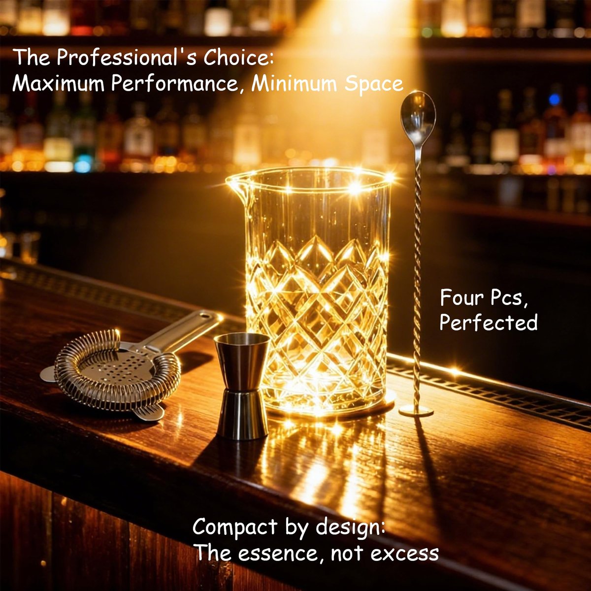 EffiQ-Rate Professional 24 Oz Cocktail Mixing Glass Set - Thick Bottom Crystal Clear Bar Tools with Strainer, Jigger (15/30ml), Spoon & Recipe Guide - Image 2
