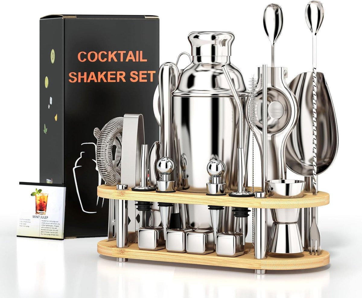 EffiQ-Rate Cocktail Shaker Set, 25-Piece Stainless Steel Bartender Kit with Wood Organizer Stand & Cocktail Recipes, Professional Bar Mixology Tools with All Essential Accessories for Drink Mixing - Image 15