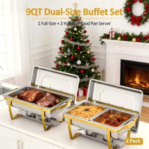 EffiQ-Rate 9QT Gold Chafing Dish Set (2-Pack)