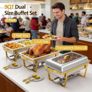 EffiQ-Rate 9QT Chafing Dish Set (2-Pack) – Glass Lid