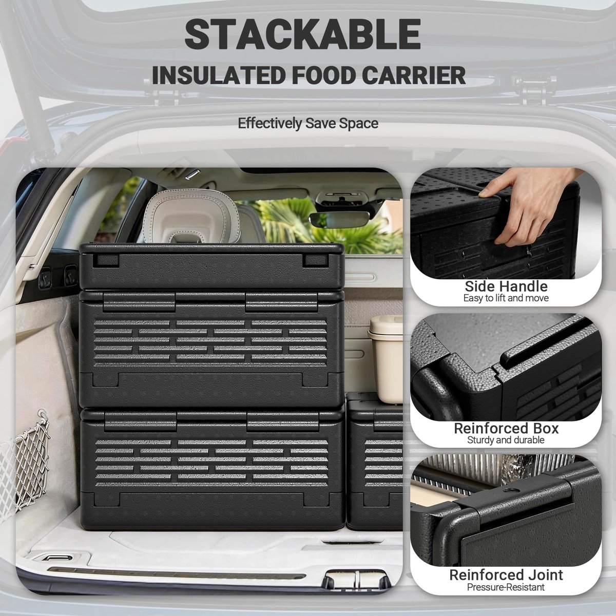 EffiQ-Rate 42QT EPP Insulated Catering Hot Box, Top Load Collapsible Food Pan Carrier with 2 Reusable Ice Packs, Holds Full & Half-Size 8″ Deep Pans, Portable with Handles, for Outdoor, BBQ, Buffet - Image 6