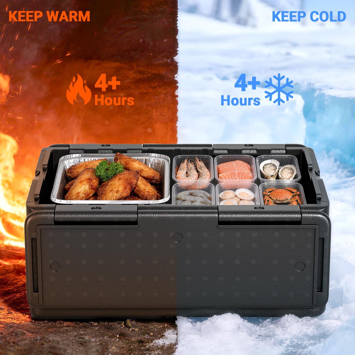 EffiQ-Rate 42QT EPP Insulated Catering Hot Box, Top Load Collapsible Food Pan Carrier with 2 Reusable Ice Packs, Holds Full & Half-Size 8″ Deep Pans, Portable with Handles, for Outdoor, BBQ, Buffet - Image 13