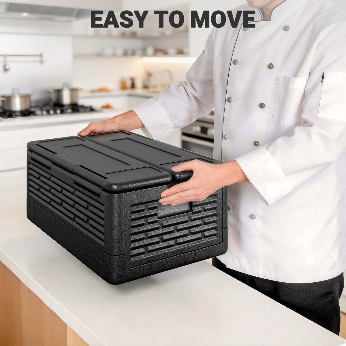 EffiQ-Rate 42QT EPP Insulated Catering Hot Box, Top Load Collapsible Food Pan Carrier with 2 Reusable Ice Packs, Holds Full & Half-Size 8″ Deep Pans, Portable with Handles, for Outdoor, BBQ, Buffet - Image 10