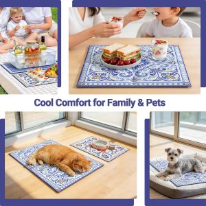 EffiQ-Rate 4 Pack Freezable Cooling Mat for Buffet Table, 40 x 30cm Reusable Cool Mat for Keeping Food Trays Veggie Plates Cold and Fresh, Decorative Food Chill Mats for Picnics and Parties