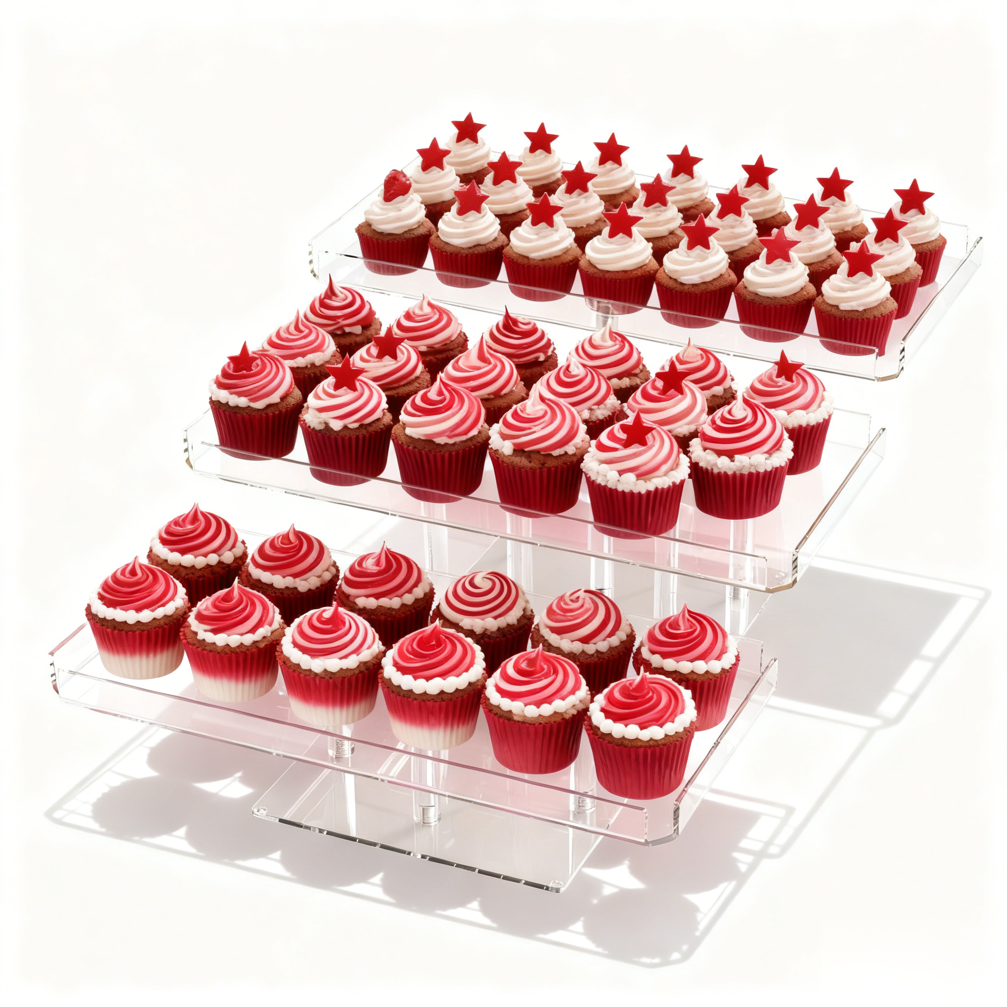EffiQ-Rate 3 Tier Cupcake Stand, Transparent Rectangular Acrylic Dessert Table Display Stand