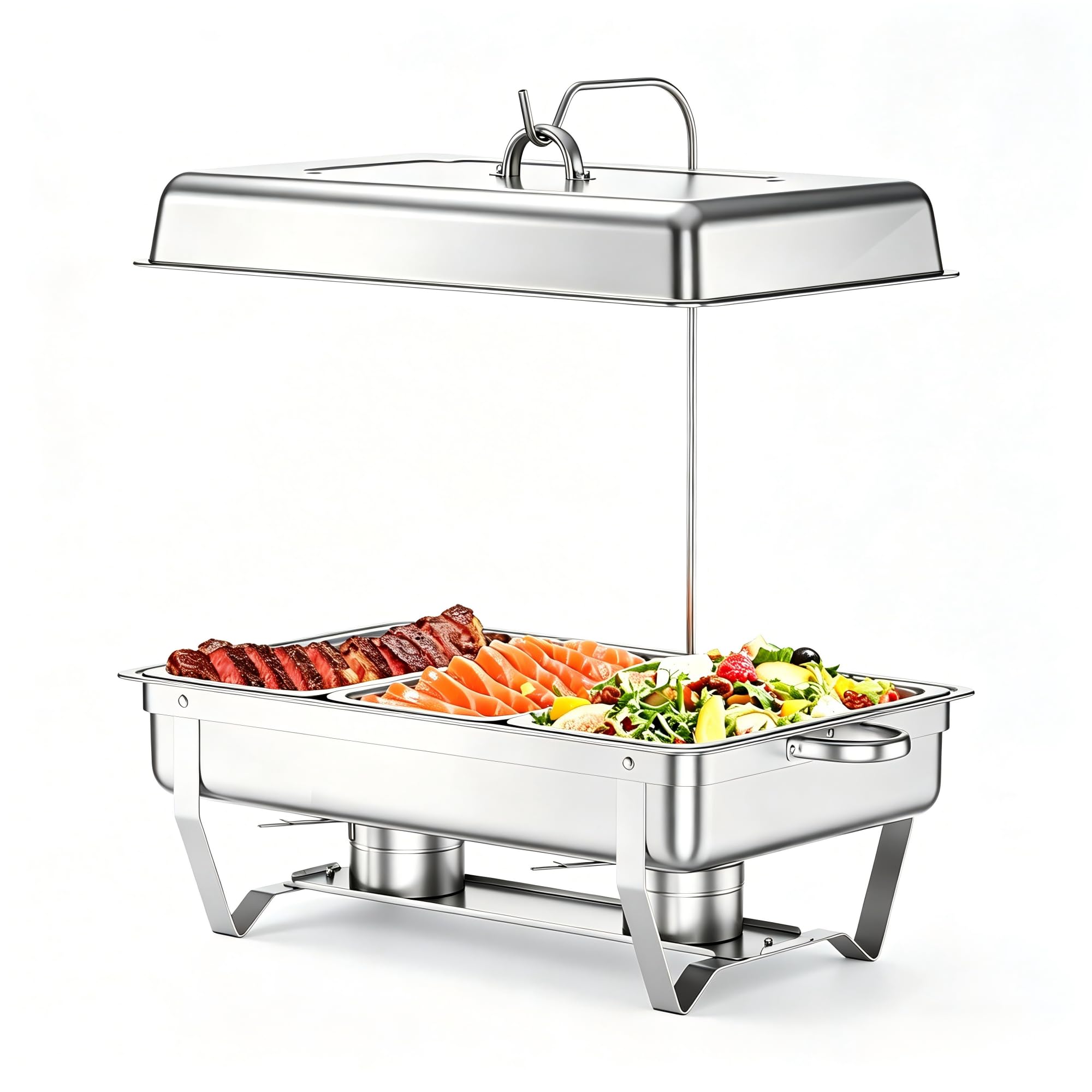 EffiQ-Rate Chafing Dishes Buffet Set for Food Warming and Serving,11QT Stainless Steel Party Trays Warmers for Catering,Weddings,Events with Display and Rolled Edge Design,1 Pack, 3 Compartment - Image 49