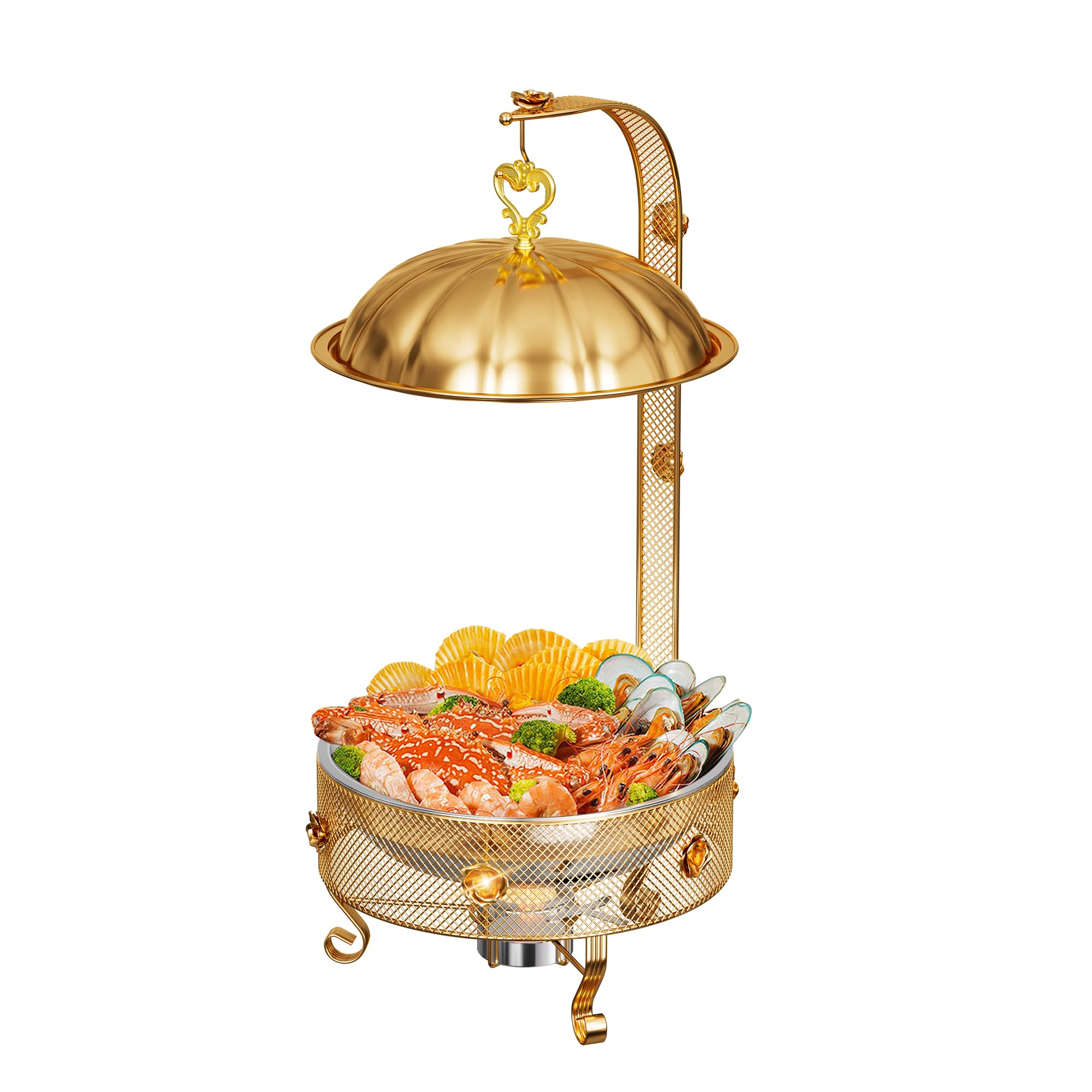 EffiQ-Rate Food Warmers Sets,1 Pack 8QT Round Chafing Dishes for Buffet Stainless Steel Chafing Dish Buffet Set Catering Events Parties Dinners with Complete Set,Gold Rose Design - Image 50