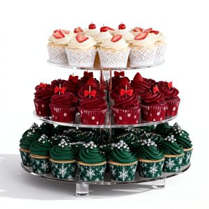 EffiQ-Rate 3 Tier Cupcake Tower with 10" 12" 14" , Acrylic Dessert Display Stand for Weddings, Parties, Baby Showers