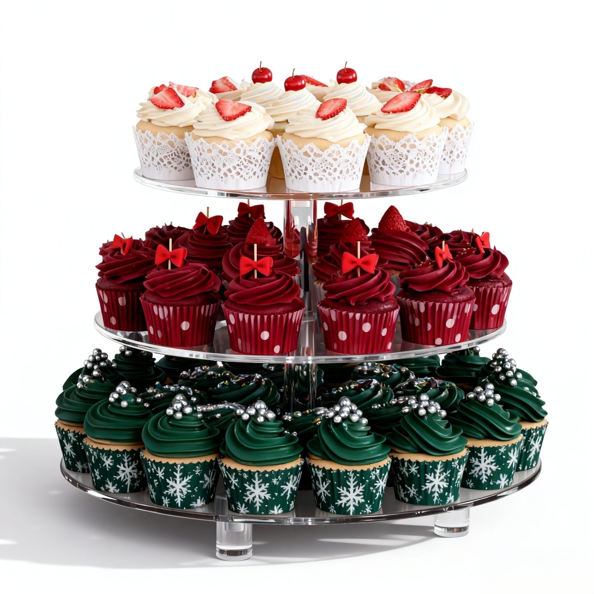 EffiQ-Rate 3 Tier Cupcake Tower with 10" 12" 14" , Acrylic Dessert Display Stand for Weddings, Parties, Baby Showers