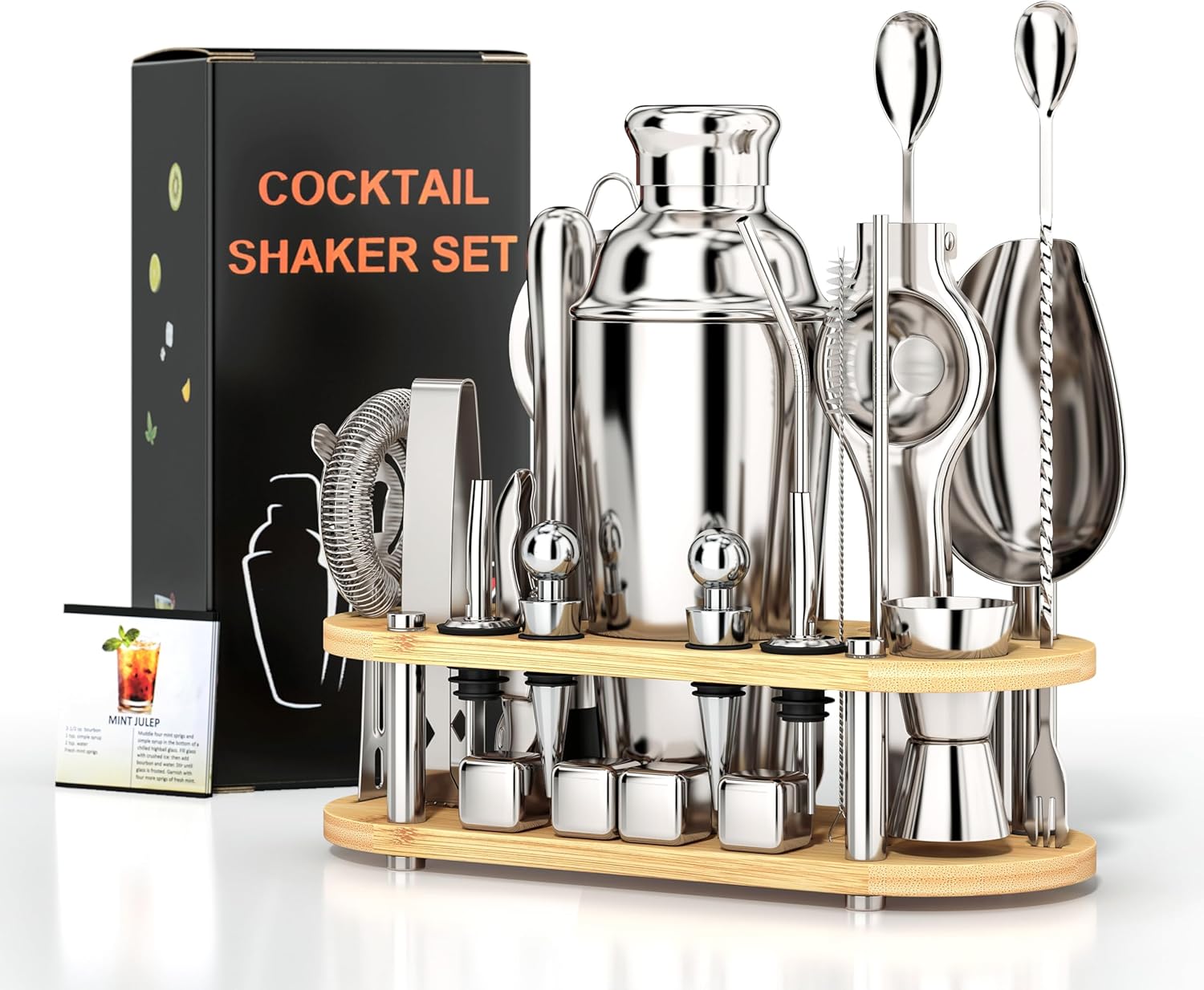 EffiQ-Rate Cocktail Shaker Set, 25-Piece Stainless Steel Bartender Kit with Wood Organizer Stand & Cocktail Recipes, Professional Bar Mixology Tools with All Essential Accessories for Drink Mixing - Image 18