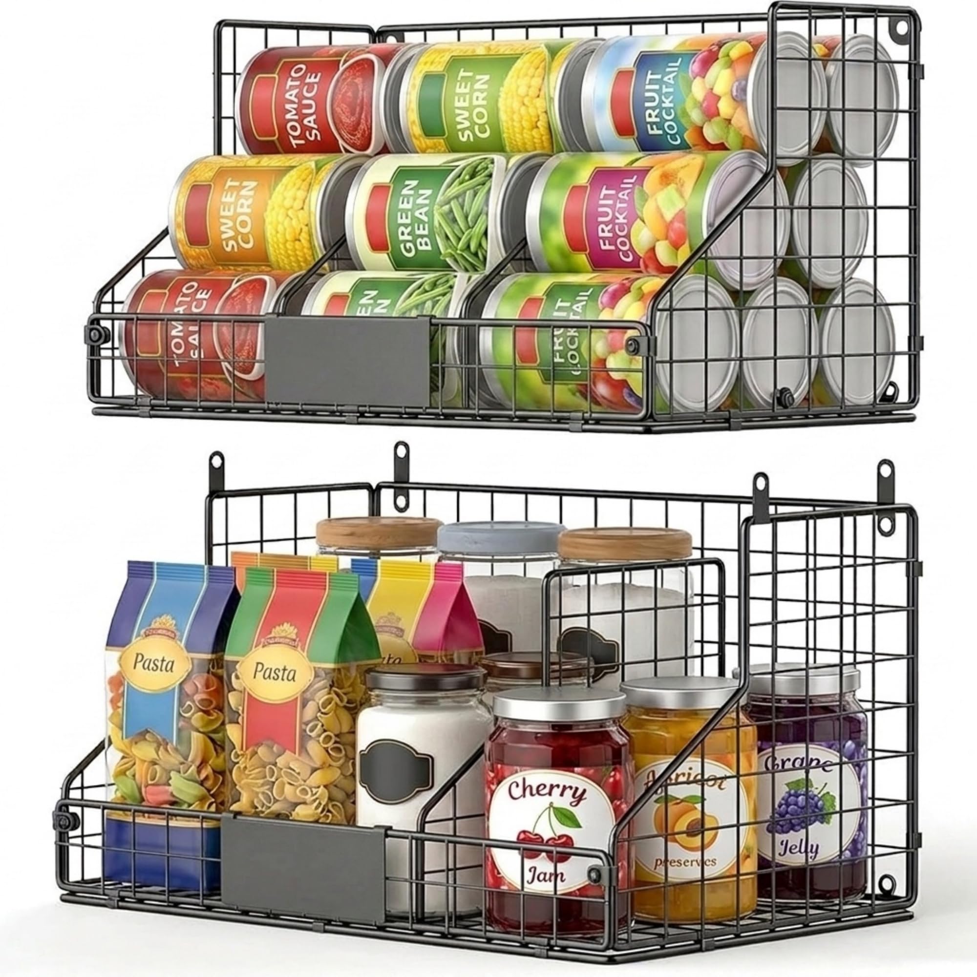 EffiQ-Rate 2 Pack Pantry Organizers and Storage Shelf, Stackable Can Organizer for Canned Food and Goods, Metal Wire Rack with 4 Adjustable Dividers Holds 60+ Cans for Under Cabinet Kitchen Countertop - Image 11