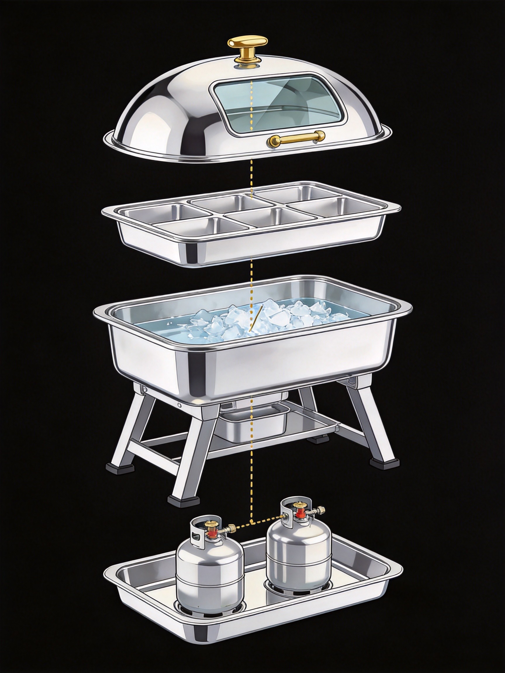 Chafing dish exploded components view