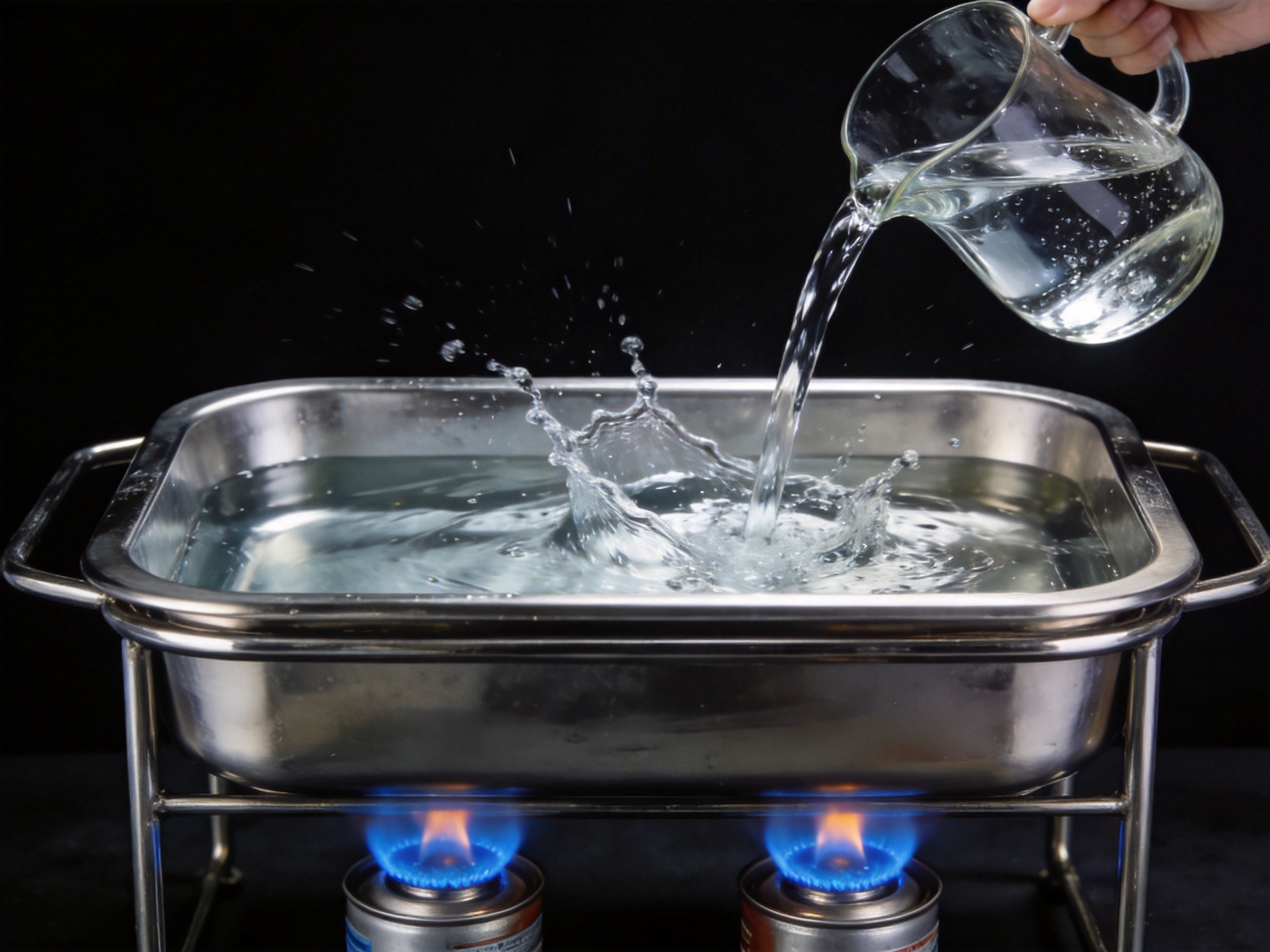 Adding hot water to the water pan